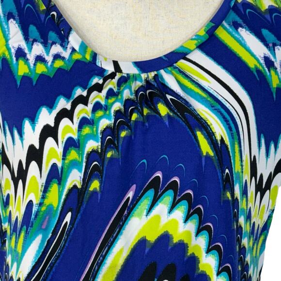 Worthington Large Top Abstract Cap Sleeves Stretch Scoop Neck Lightweight Multi - Picture 2 of 7